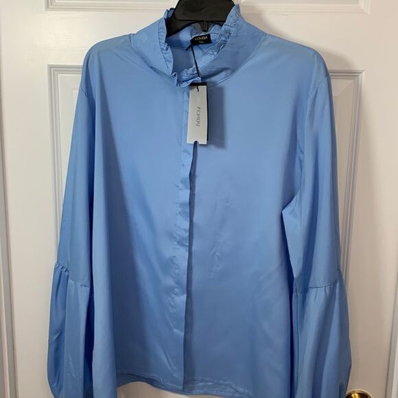 Vonda size 5XL blouse, light blue with bubble sleeves - Picture 1 of 13